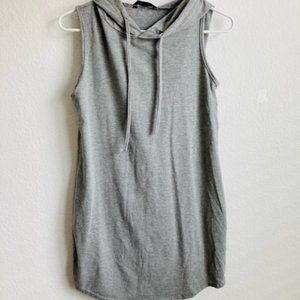 Grey Drawstring Sleeveless Hooded Dress